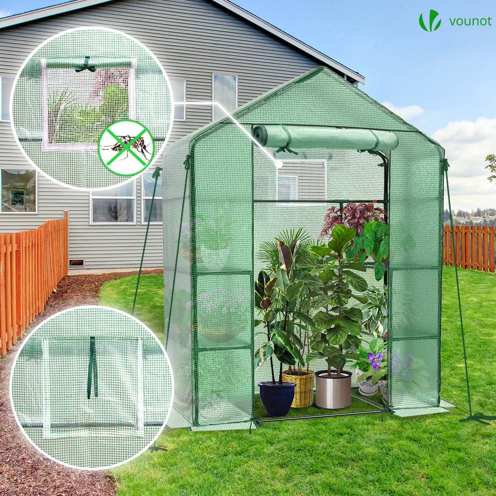 Serre de jardin avec étagères 143x73x195cm vert - Bâche PE renforcée 135g/m² - Fenêtre moustiquaire, porte enroulable zippée - Image 2
