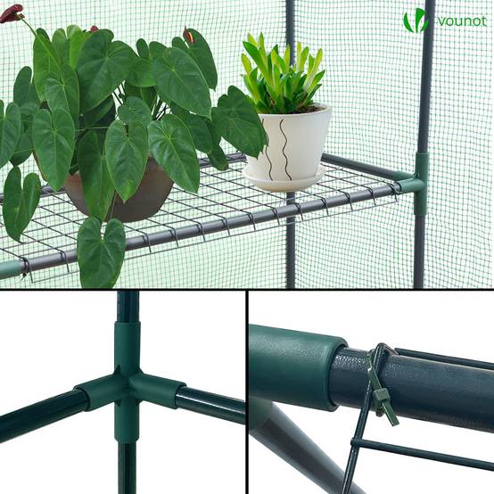 Serre de jardin avec étagères 143x73x195cm vert - Bâche PE renforcée 135g/m² - Fenêtre moustiquaire, porte enroulable zippée - Image 3