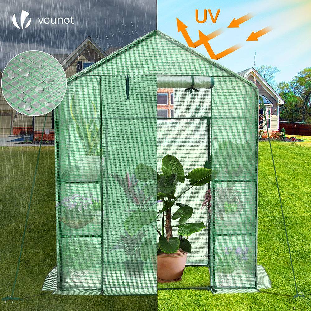 Serre de jardin avec étagères 143x73x195cm vert - Bâche PE renforcée 135g/m² - Fenêtre moustiquaire, porte enroulable zippée - Image 4