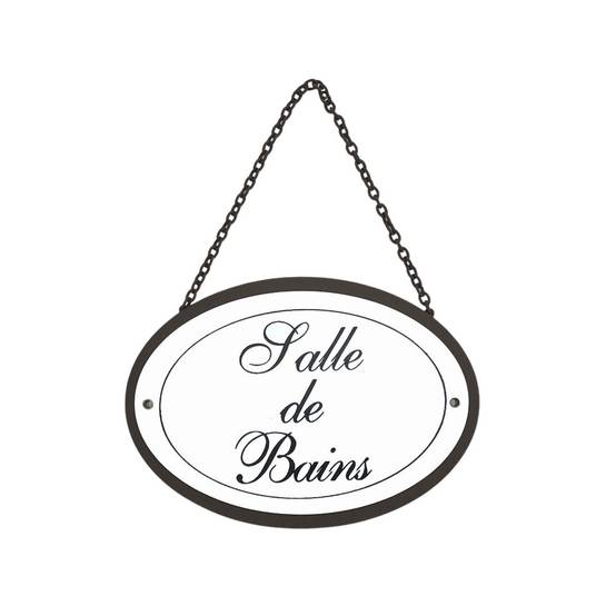 ~ Plaque de porte décorative vintage salle de bain fer blanc marron 16cm Chemin de campagne - Imagen 1