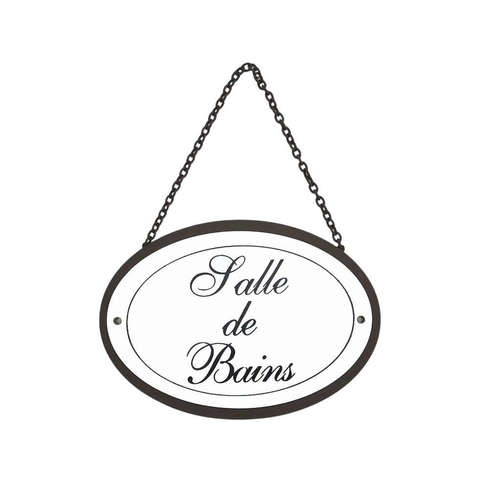 ~ Plaque de porte décorative vintage salle de bain fer blanc marron 16cm Chemin de campagne - Imagen 1