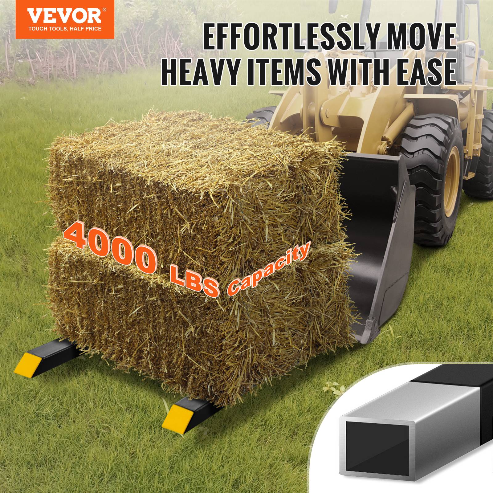 VEVOR Pinces fourches palette 1490x100x230 mm, charge 1814 kg, lame 109 cm. Pour chargeur tracteur. - Image 2