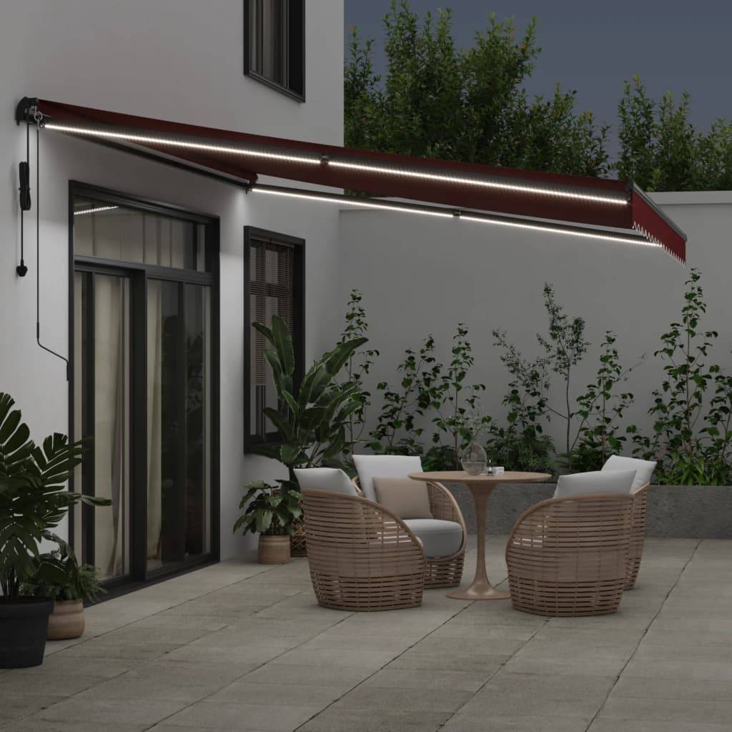 Store banne motorisé avec LED aluminium pour terrasse et patio 450x350 cm bordeaux - ComfortXL Outdoor Living - Image 3