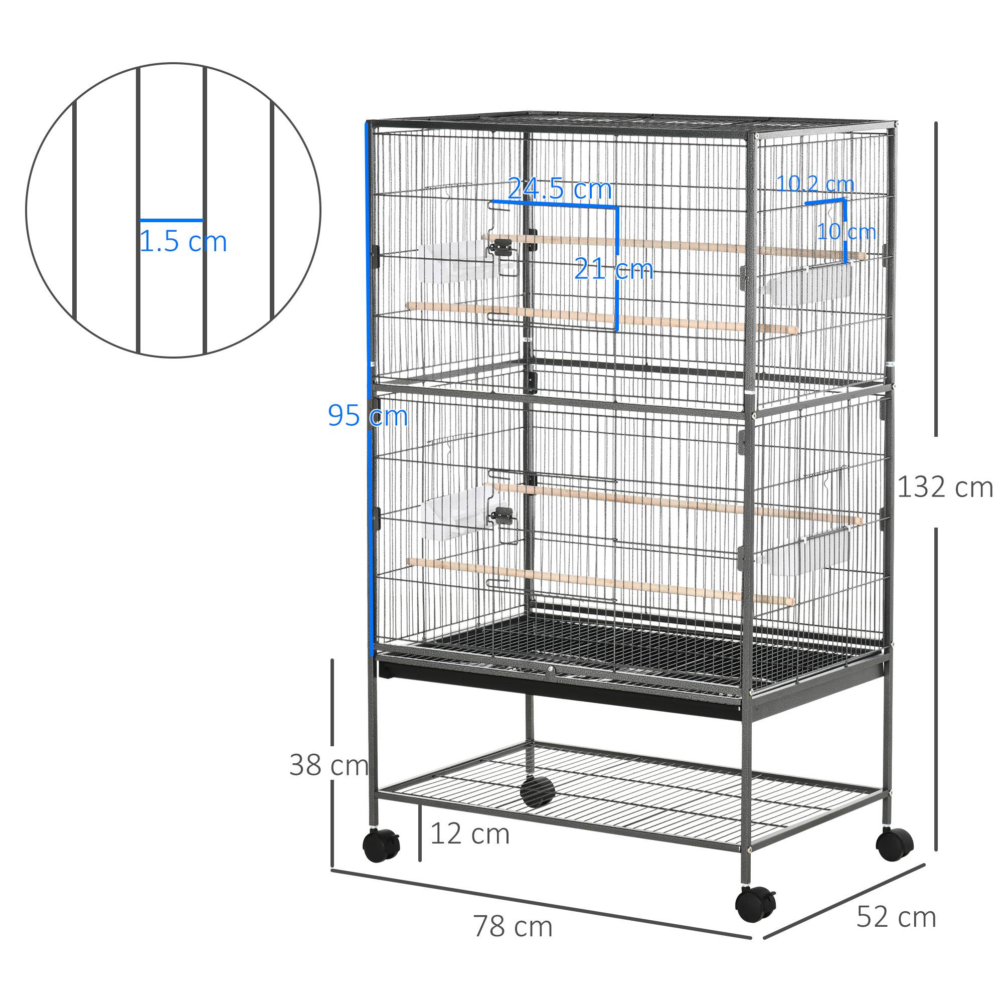 Cage pour oiseaux d'intérieur en bois avec bac, 4 roues et perchoir, 78x52x132 cm - Image 5