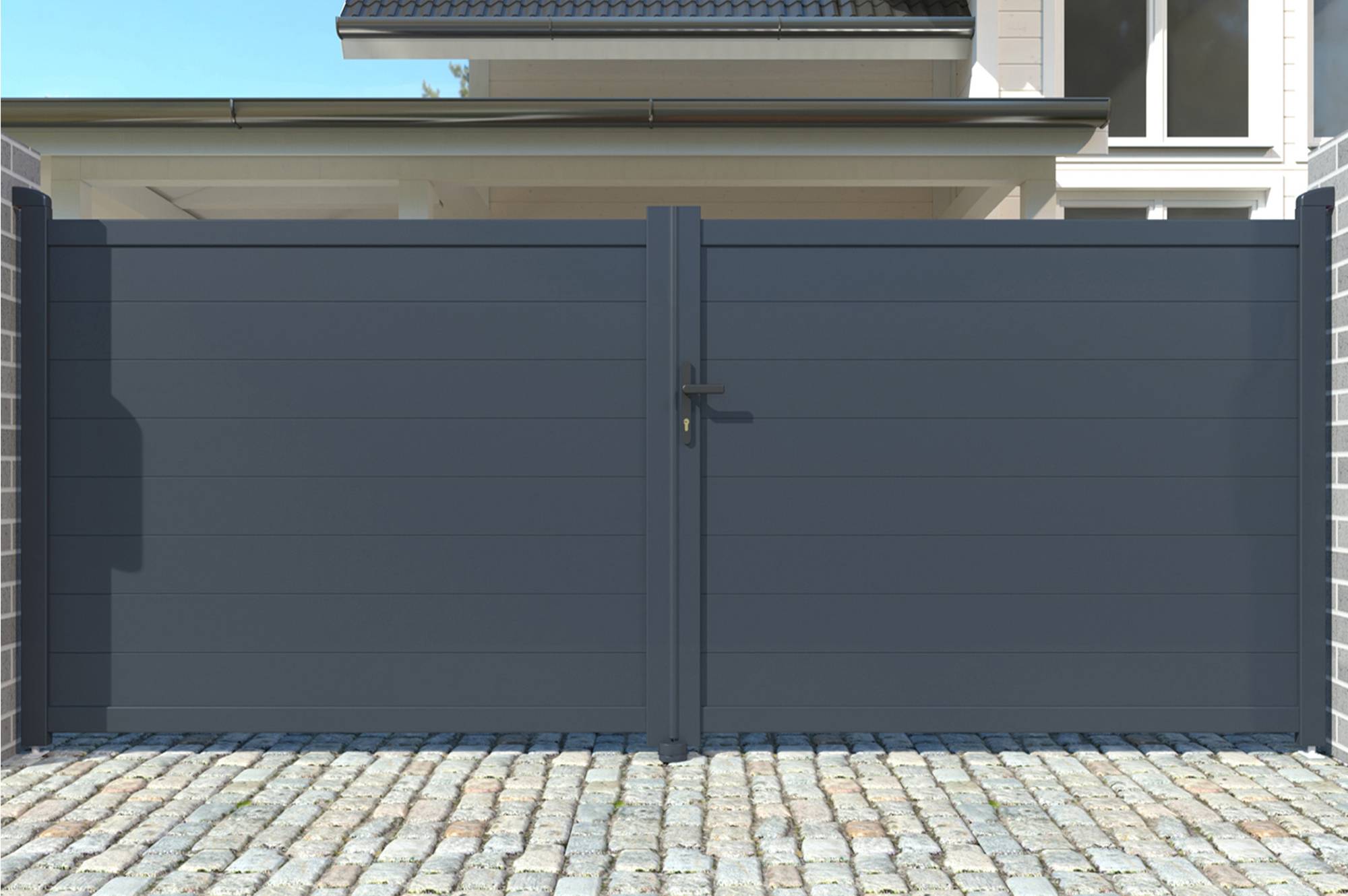 Casanoov Portail battant 3 m EIGER H.140 cm aluminium gris - Image 3