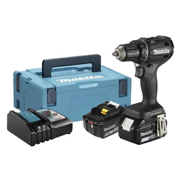 Makita - Perceuse visseuse Noire LXT 50Nm - MAKITA - avec 2 batteries 5Ah 18V - chargeur - MAKPAC - DDF485RTJB