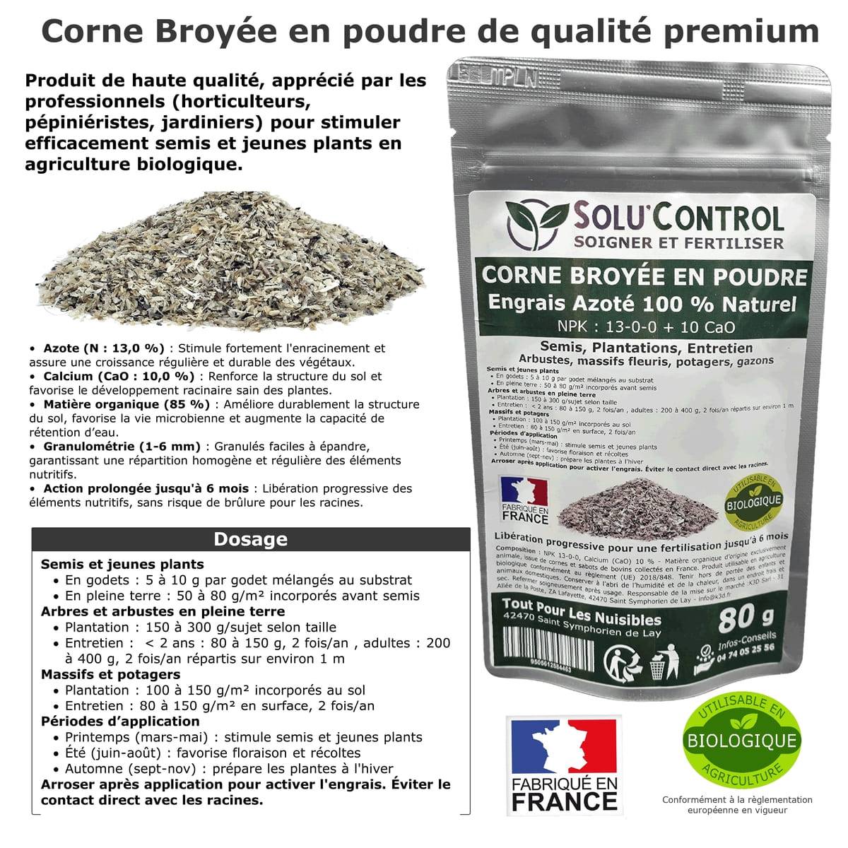 SOLU’CONTROL - 80 g de Corne Broyée en Poudre - Engrais Azoté 100% Naturel - UAB - Image 4