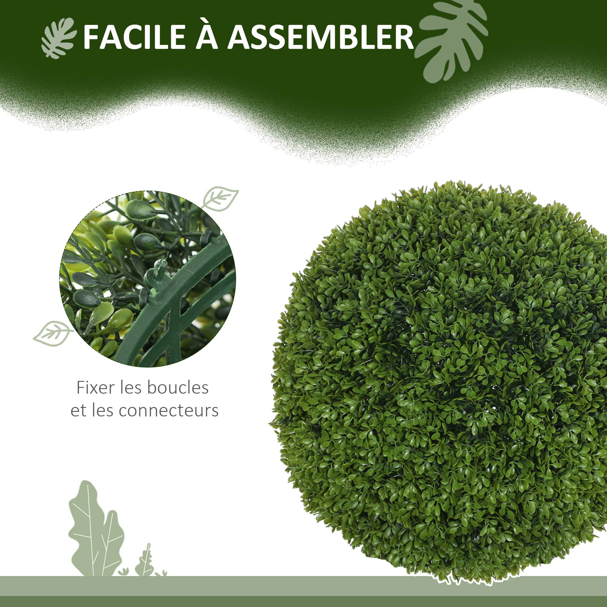 Lot de 2 boules de buis artificielles de 40 cm décoration pour intérieur ou extérieur vert foncé - Image 7