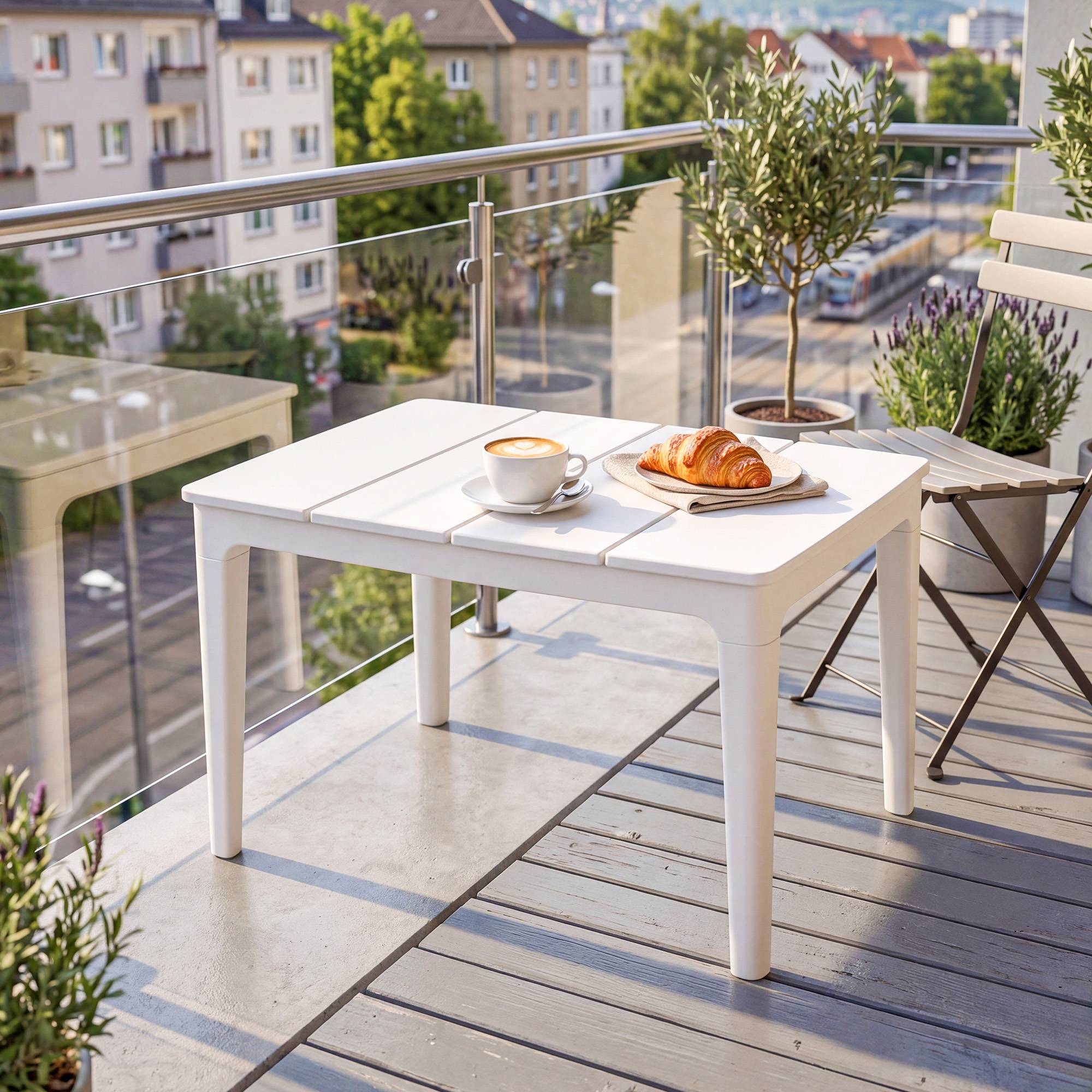 Table d’appoint 70x53 cm en plastique, résistante aux intempéries, table de jardin rectangulaire, charge 35 kg, blanc crème - Image 4