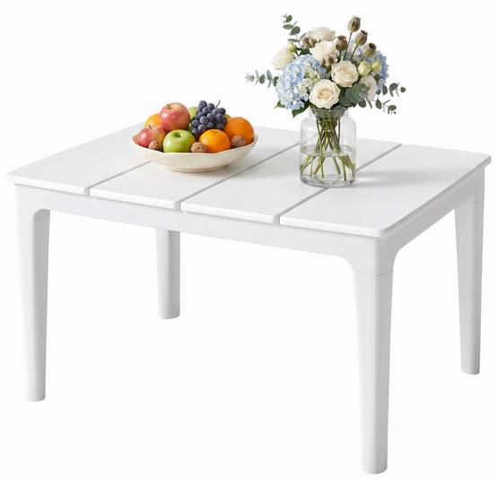 Table d’appoint 70x53 cm en plastique, résistante aux intempéries, table de jardin rectangulaire, charge 35 kg, blanc crème - Image 2