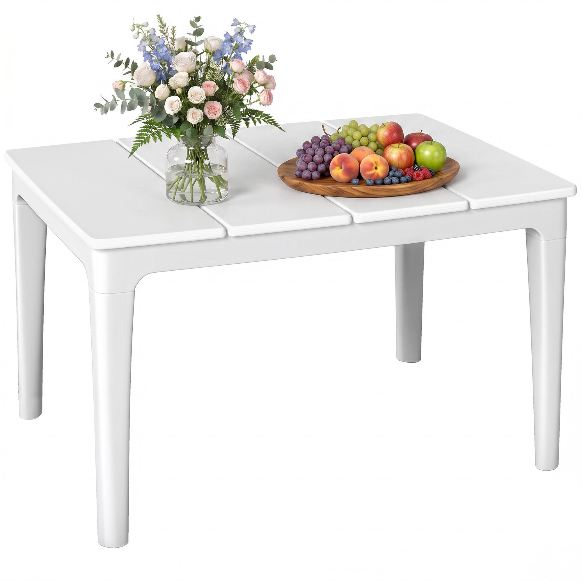 Table d’appoint 70x53 cm en plastique, résistante aux intempéries, table de jardin rectangulaire, charge 35 kg, blanc crème - Image 1
