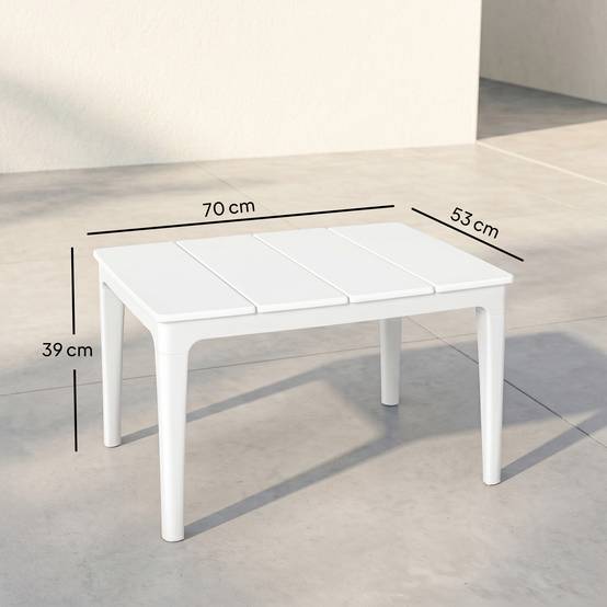 Table d’appoint 70x53 cm en plastique, résistante aux intempéries, table de jardin rectangulaire, charge 35 kg, blanc crème - Image 5