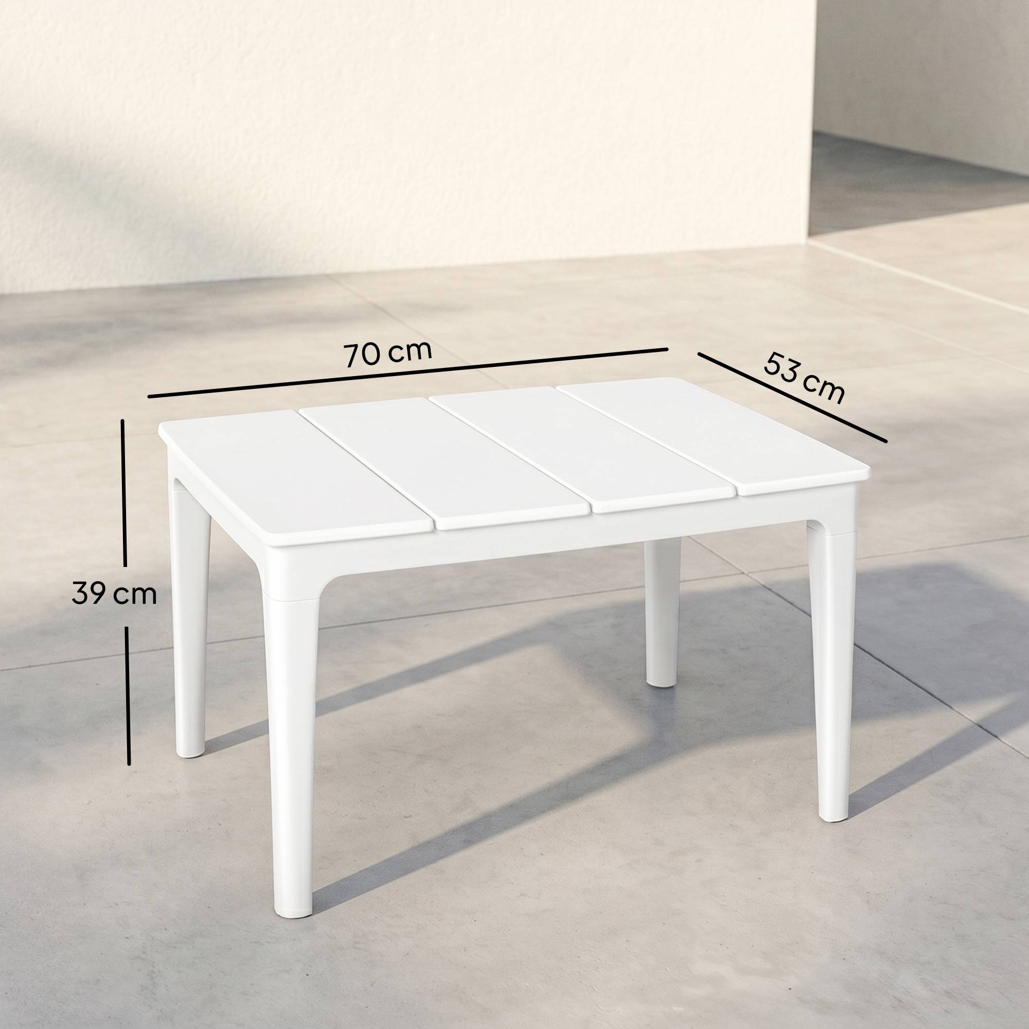 Table d’appoint 70x53 cm en plastique, résistante aux intempéries, table de jardin rectangulaire, charge 35 kg, blanc crème - Image 5