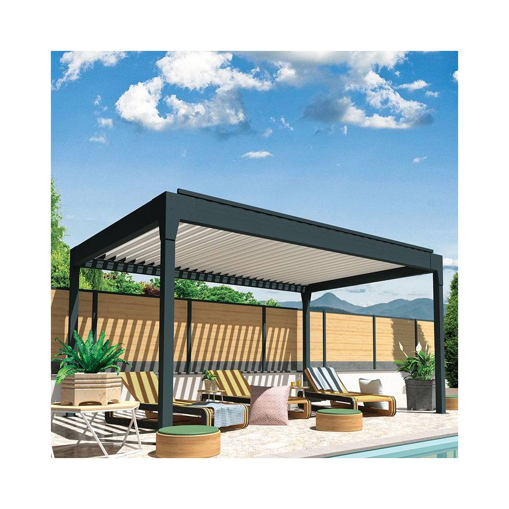 Pergola bioclimatique HELY îlot 4,50x5,154m Vérin à télécommande (Gris anthracite / Blanc) - Alia Productions - Imagen 5