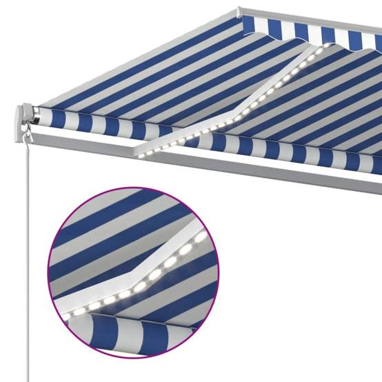 Store Banne Géant Manuel avec Éclairage LED pour Grande Terrasse Bleu et Blanc 600x350 cm – ComfortXL Outdoor Living - Image 5