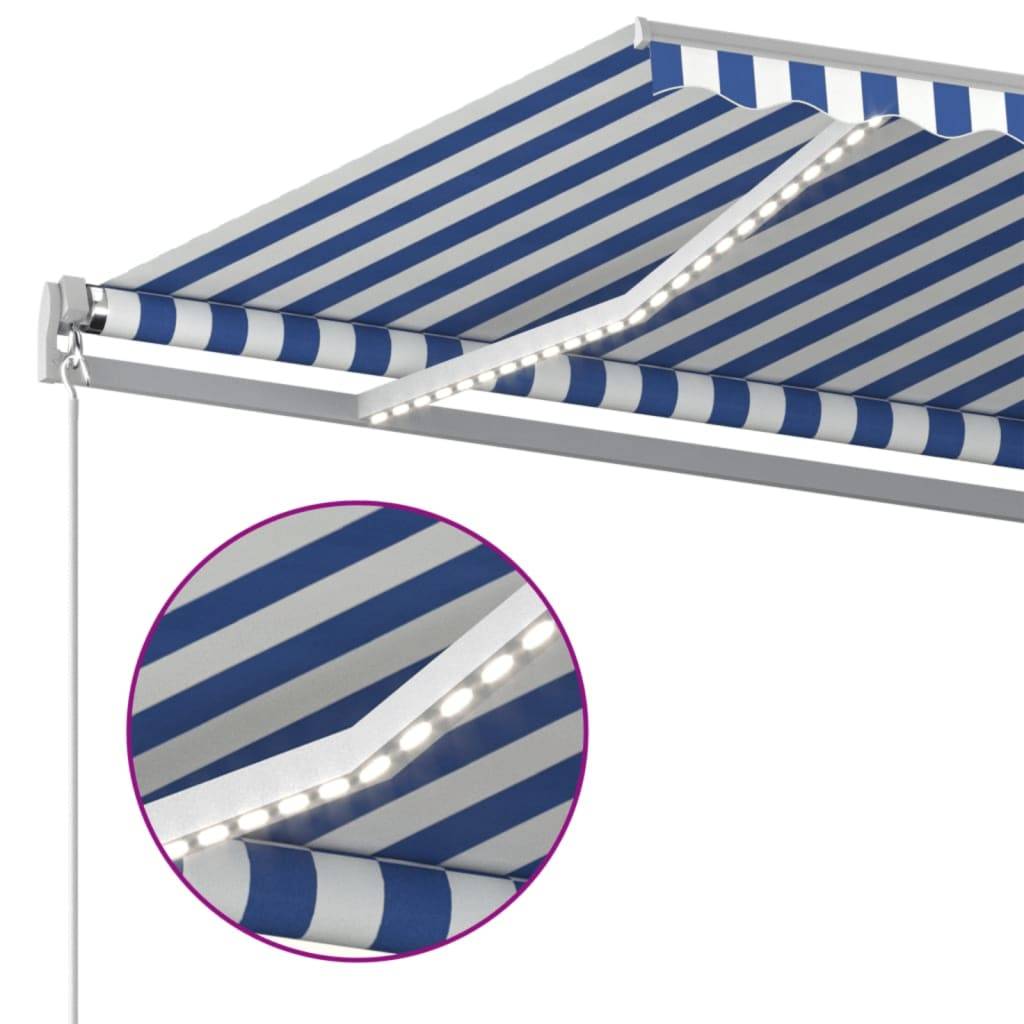 Store Banne Géant Manuel avec Éclairage LED pour Grande Terrasse Bleu et Blanc 600x350 cm – ComfortXL Outdoor Living - Image 5