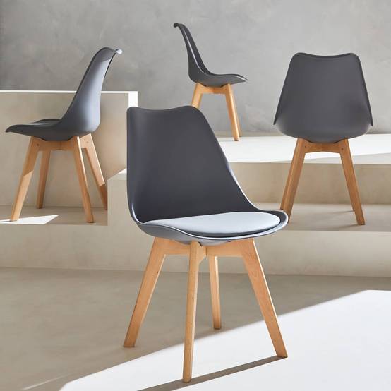 sweeek - Lot de 4 chaises scandinaves. pieds bois de hêtre. chaises 1 place. gris | sweeek - Image 3