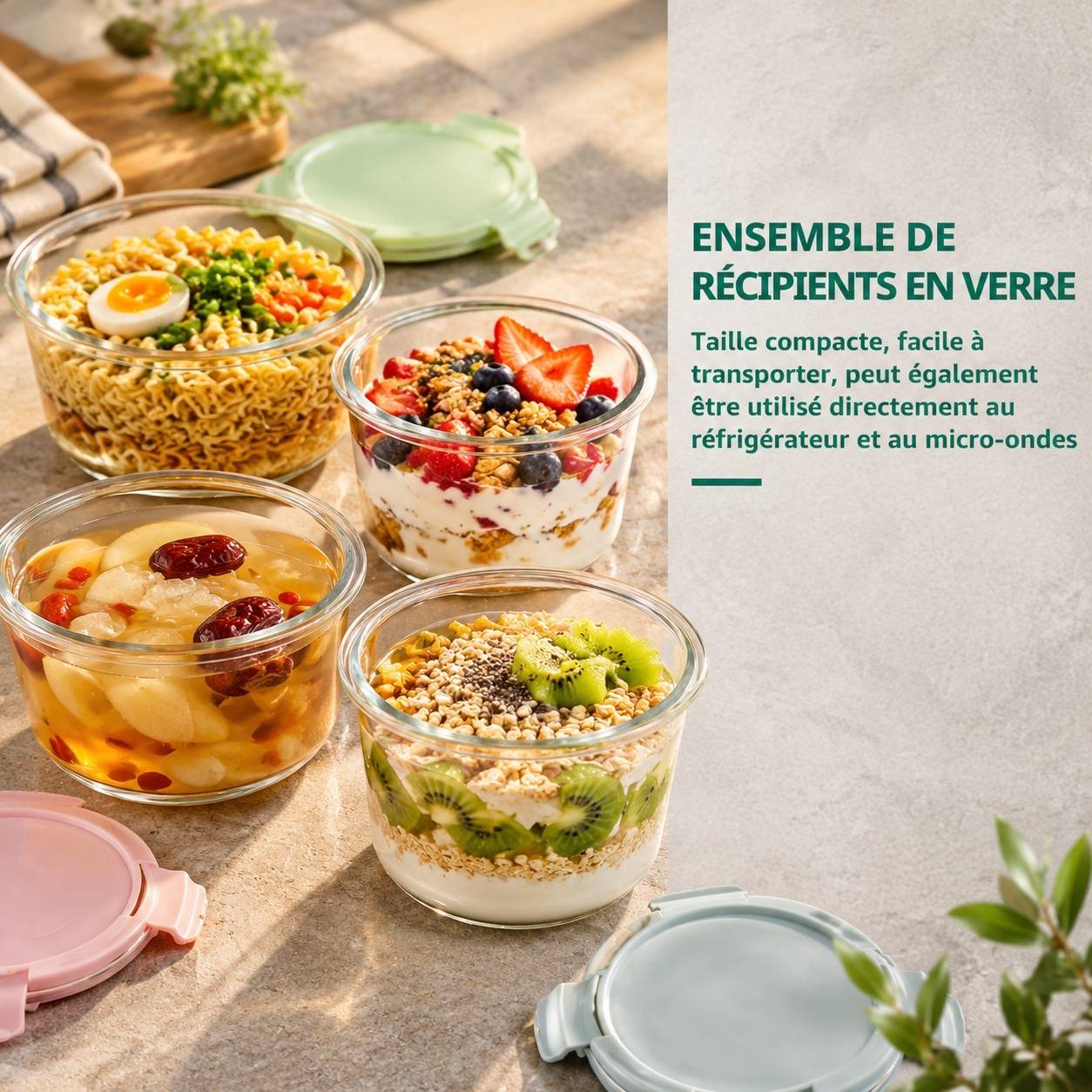 Lot de 4 Boîtes en Verre Borosilicate 710ml avec Couvercle Étanche - Image 5