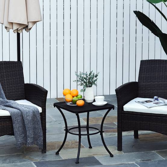 Sans Marque - Table appoint jardin 45x45x50 cm rectangulaire intempéries maille balcon métal noire - Image 3