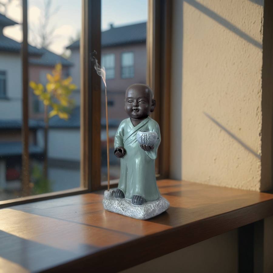 Zen Light - Statue Bouddha Porte-Encens Aumone-Création authentique-magnifique figurine porte-bonheur- idée cadeau-H22cm–Zen'Light - Image 6