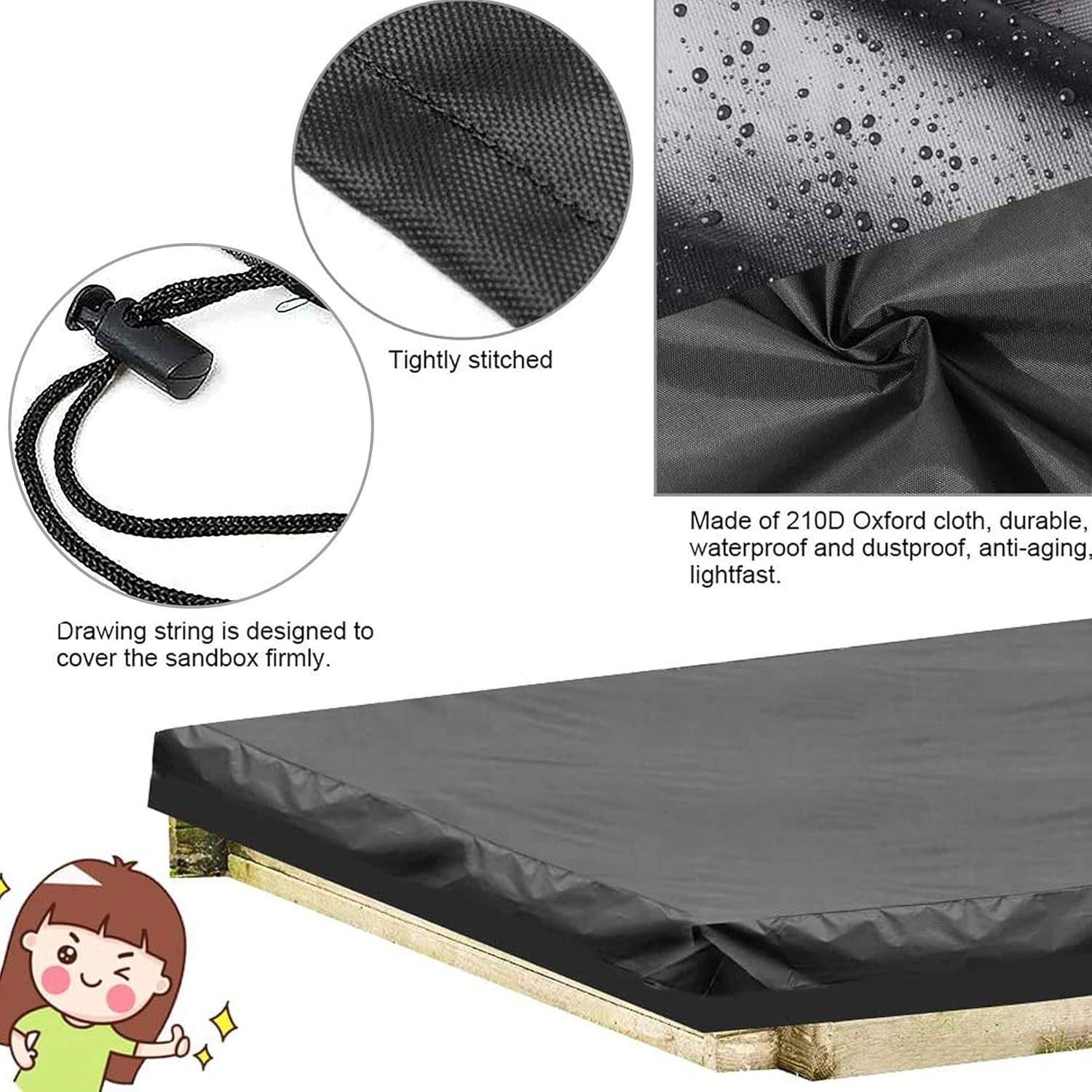 IntiMeg - Housse de protection pour bac à sable, tissu Oxford, housse de protection anti-poussière pour bac à sable pour enfants, 180 x 180 cm IntiMeg - Image 3
