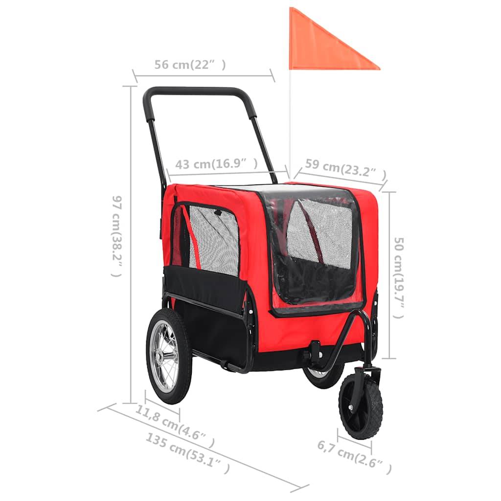 Vidaxl - Remorque de vélo pour chiens et poussette 2-en-1 rouge et noir vidaXL 91762 - Imagen 3