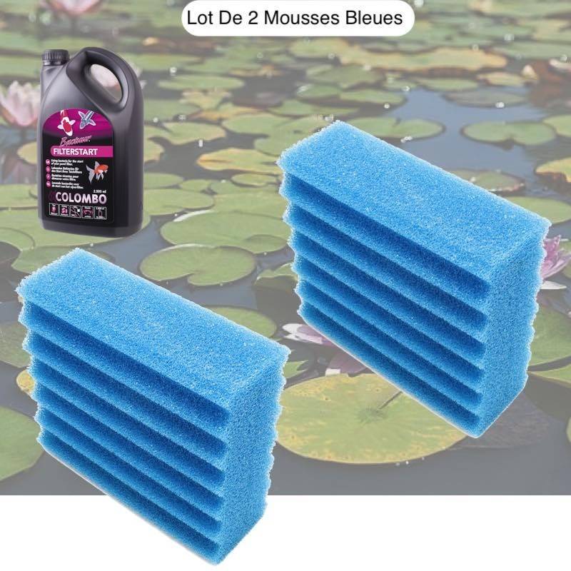 Lot De 2 Mousses Bleues, De Filtration, + bactéries 1000ml De Remplacement, Pour Bassins