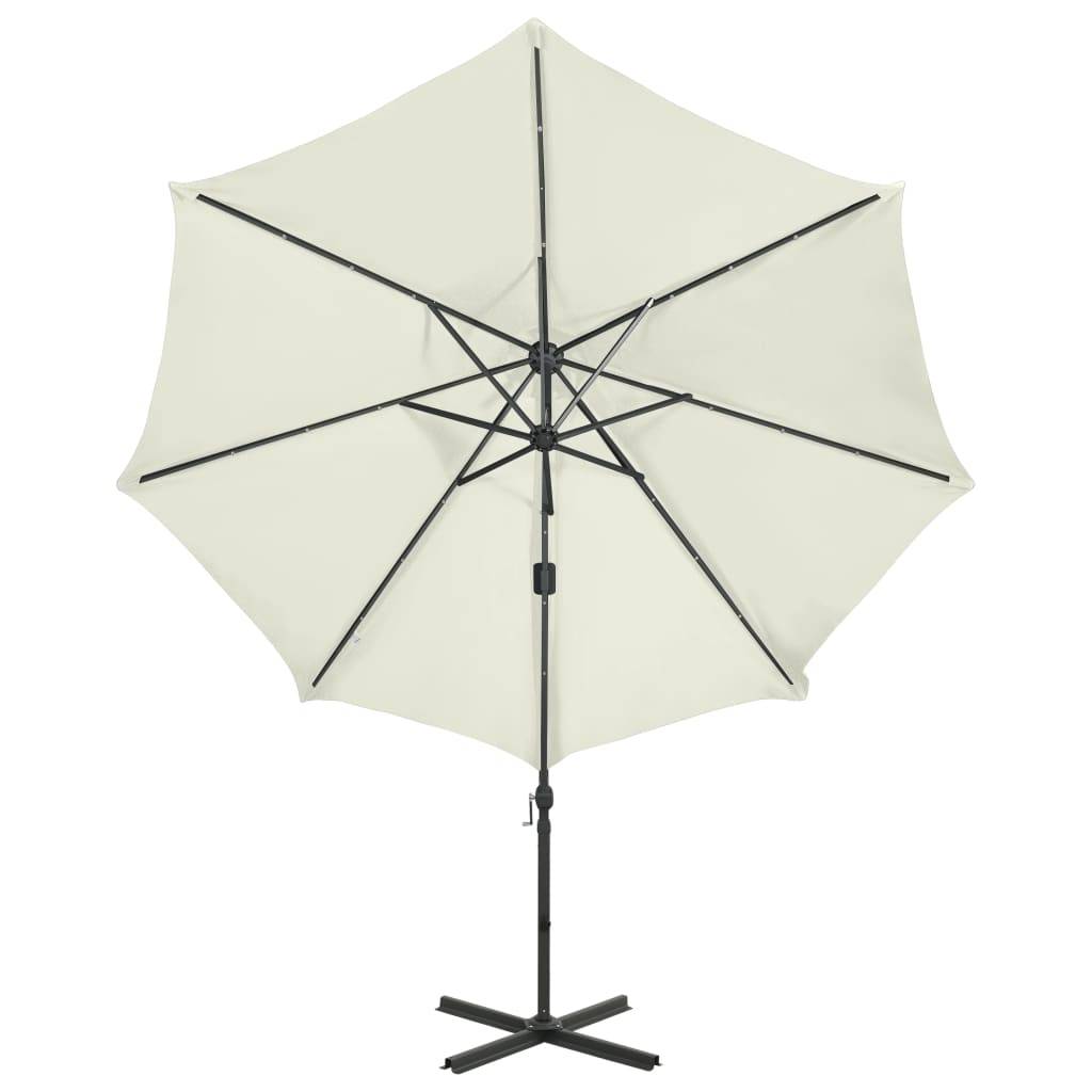 Helloshop26 - Parasol meuble de jardin déporté avec mât et lumières led 300 cm sable - Imagen 4