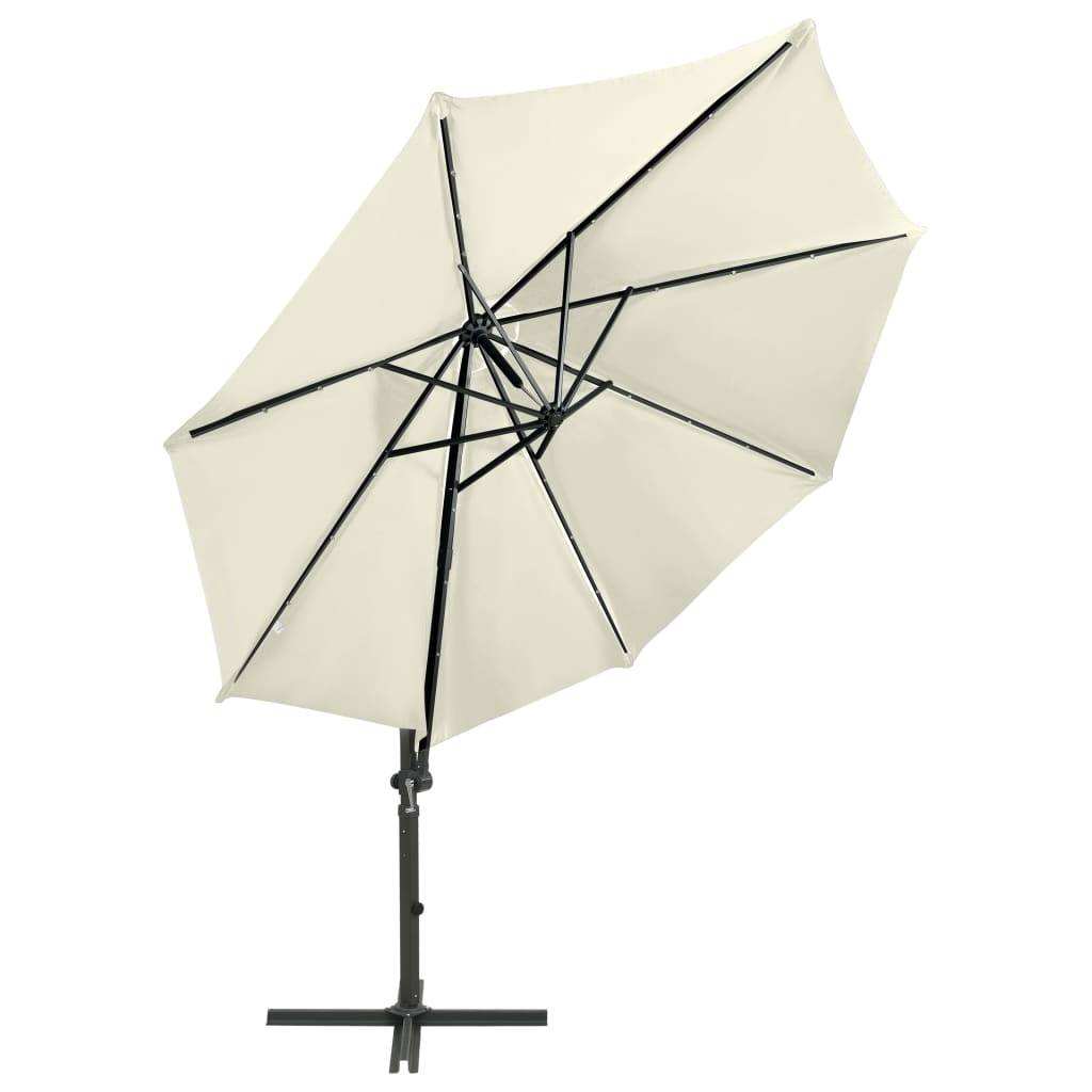 Helloshop26 - Parasol meuble de jardin déporté avec mât et lumières led 300 cm sable - Imagen 3