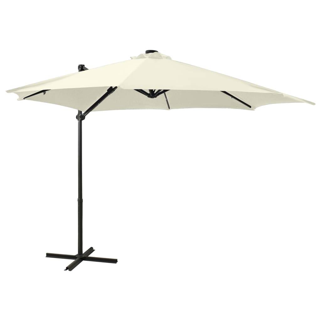Helloshop26 - Parasol meuble de jardin déporté avec mât et lumières led 300 cm sable - Imagen 1