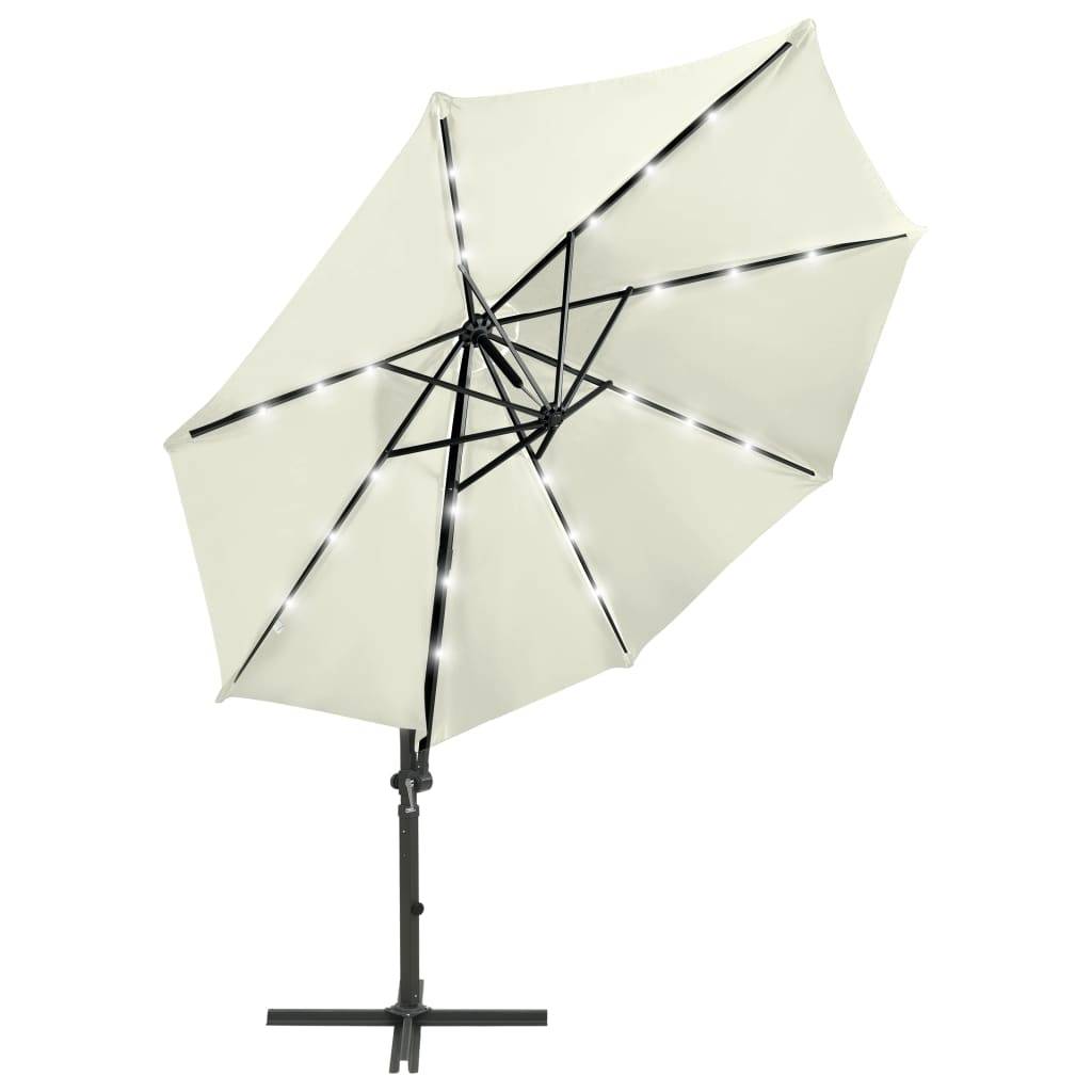 Helloshop26 - Parasol meuble de jardin déporté avec mât et lumières led 300 cm sable - Imagen 2