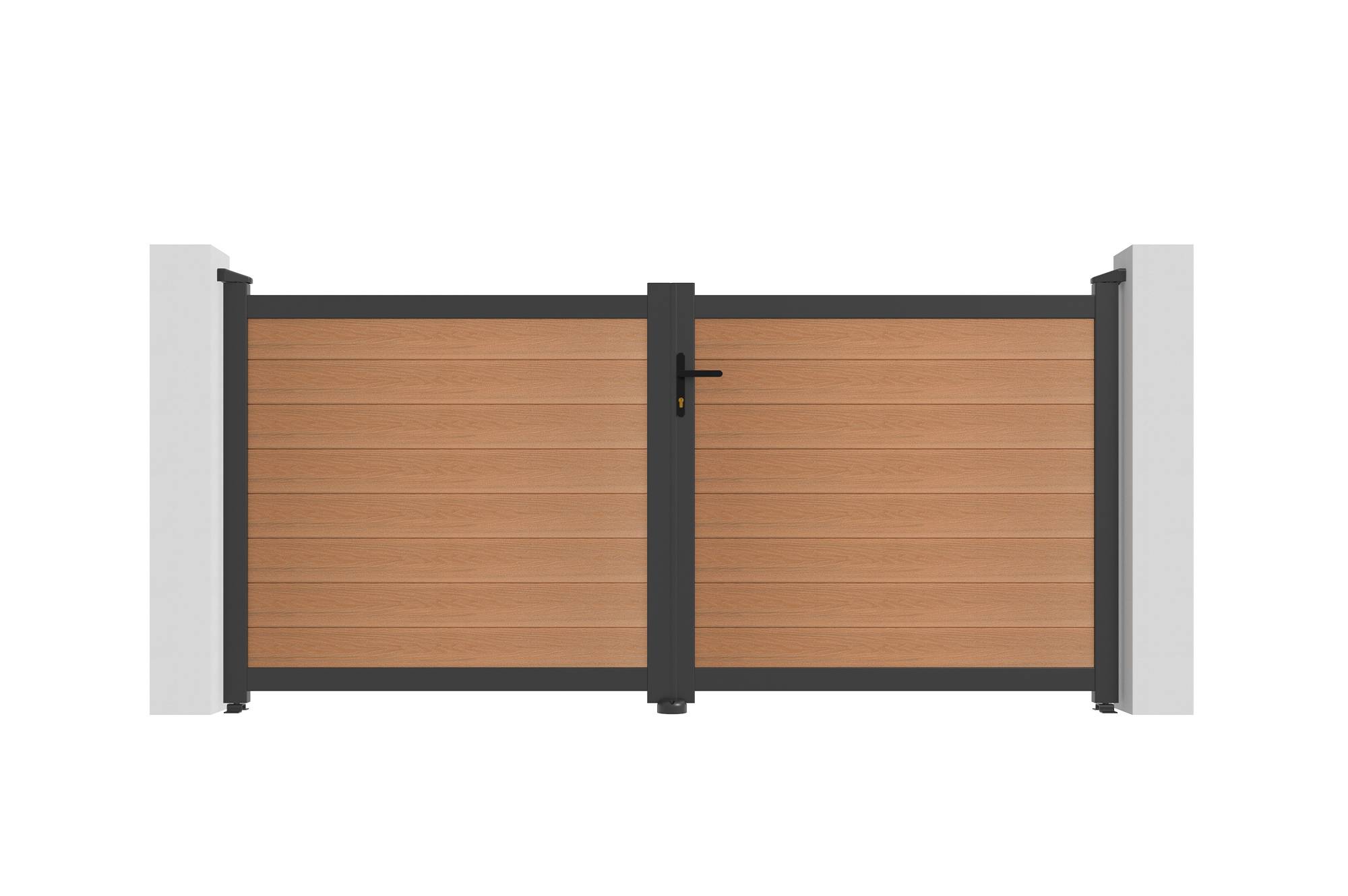 Casanoov Portail bois composite battant 3m ATHOS H.140cm teck avec cadre aluminium + motorisation BUNKER B500 - Image 5