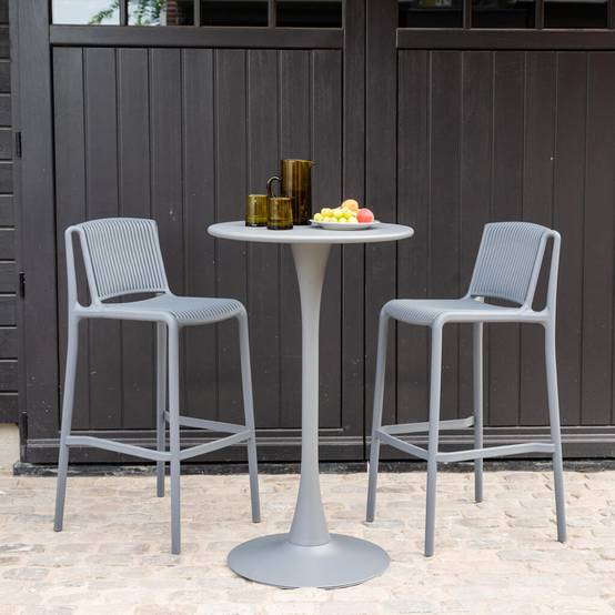 Table haute ronde de jardin en acier Gris ANDREA - Image 3