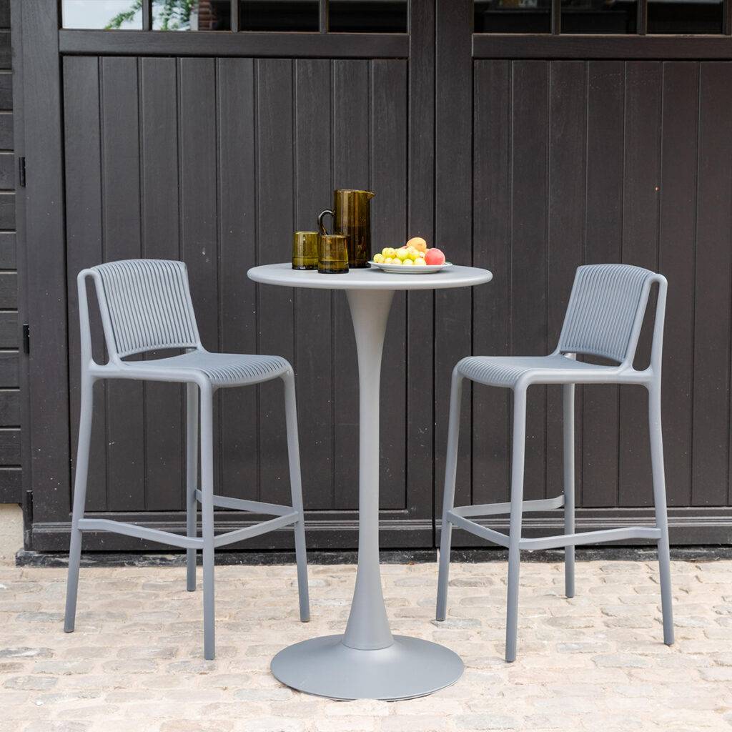 Table haute ronde de jardin en acier Gris ANDREA - Image 3