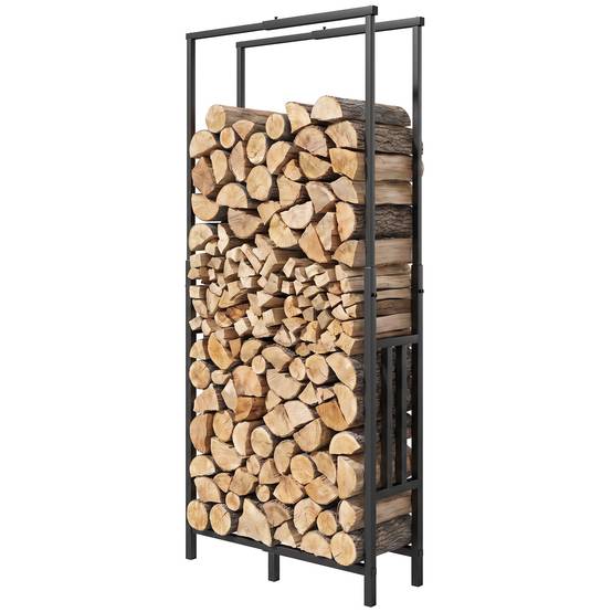 Râtelier à bûches extérieur acier robuste, largeur‑hauteur réglable, charge 100 kg, 45,5‑75,5x25x98‑170 cm, noir - Image 2