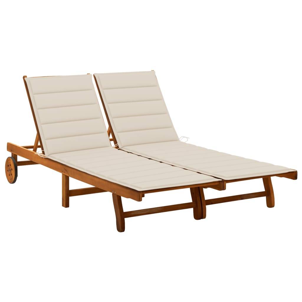 ComfortXL - Chaise longue double de jardin 2 places bois acacia transat roulettes beige - ComfortXL Outdoor Living