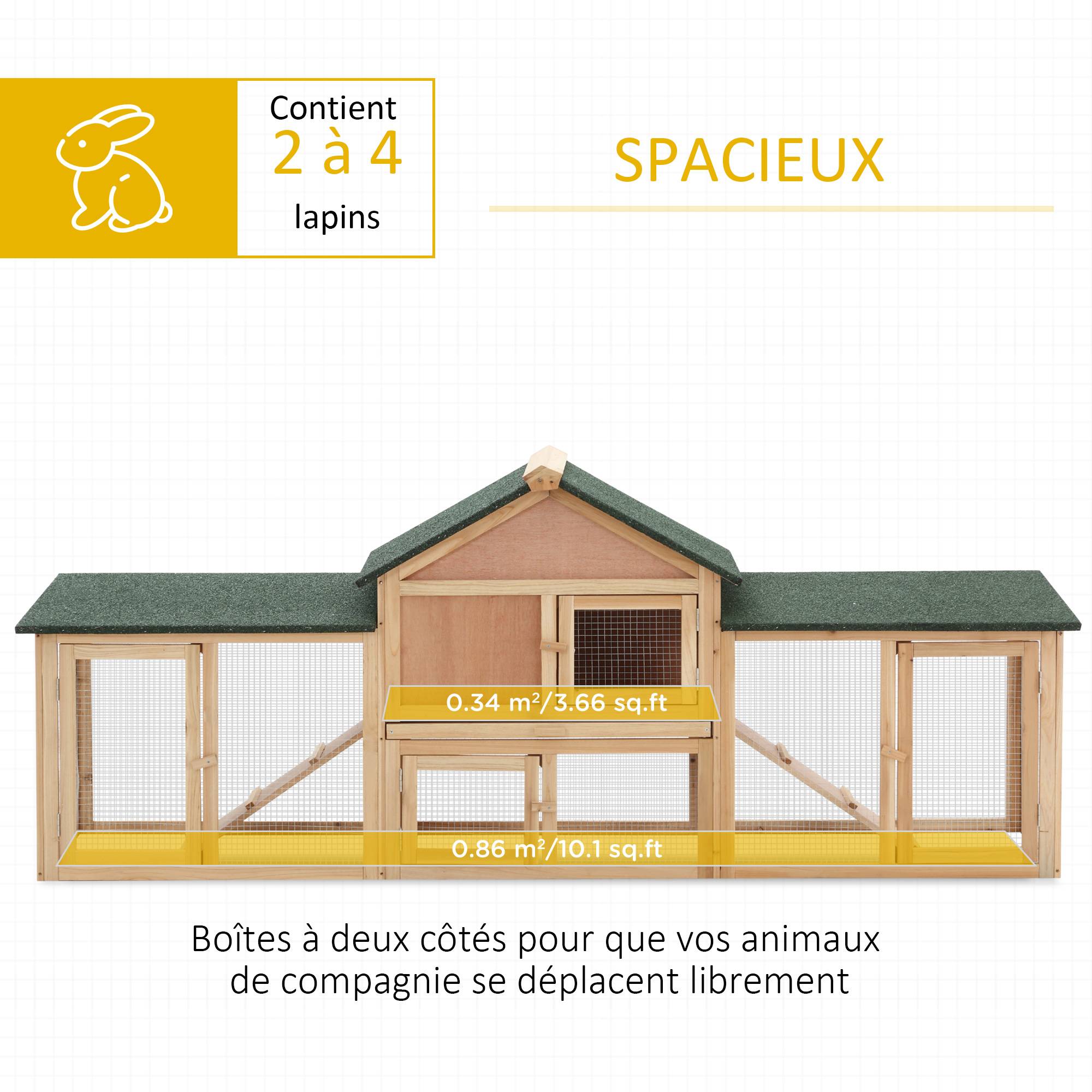 Sans Marque - Clapier cage à lapins rongeurs XXL clapier nain 2 étages toit bitumé intégral tiroir déjection 210L x 45,5l x 84,5H cm bois massif pin pré-huilé - Image 7