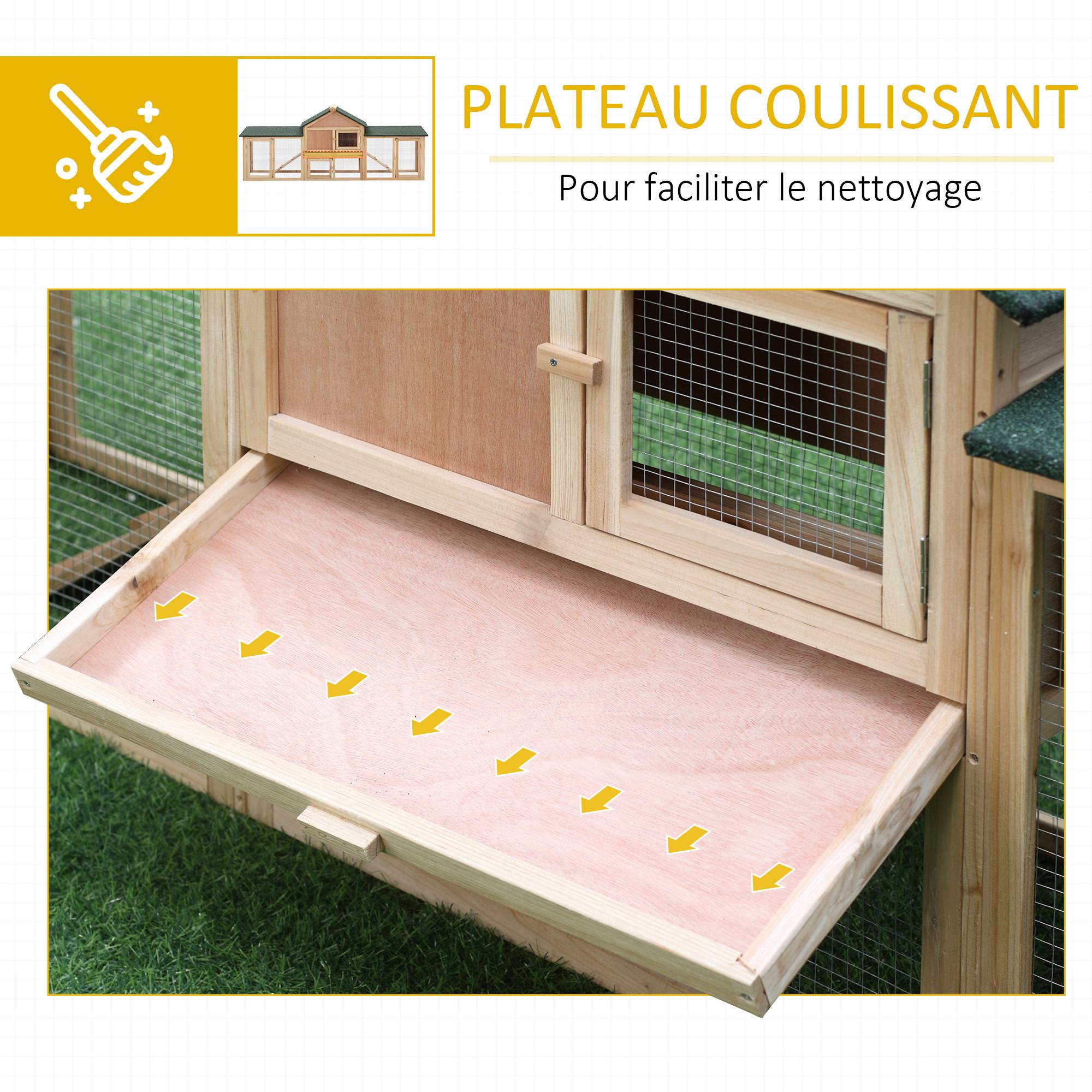 Sans Marque - Clapier cage à lapins rongeurs XXL clapier nain 2 étages toit bitumé intégral tiroir déjection 210L x 45,5l x 84,5H cm bois massif pin pré-huilé - Image 8