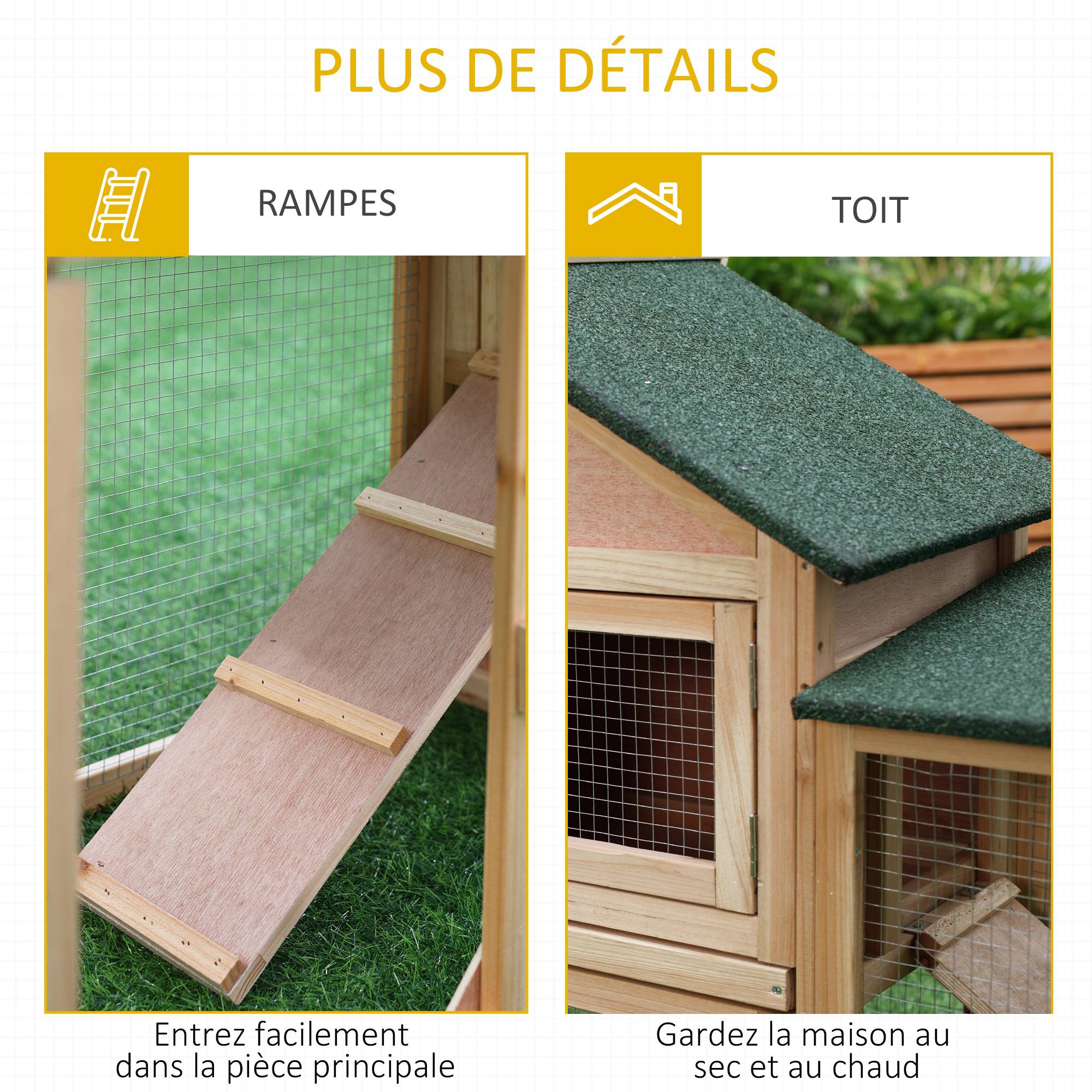 Sans Marque - Clapier cage à lapins rongeurs XXL clapier nain 2 étages toit bitumé intégral tiroir déjection 210L x 45,5l x 84,5H cm bois massif pin pré-huilé - Image 9
