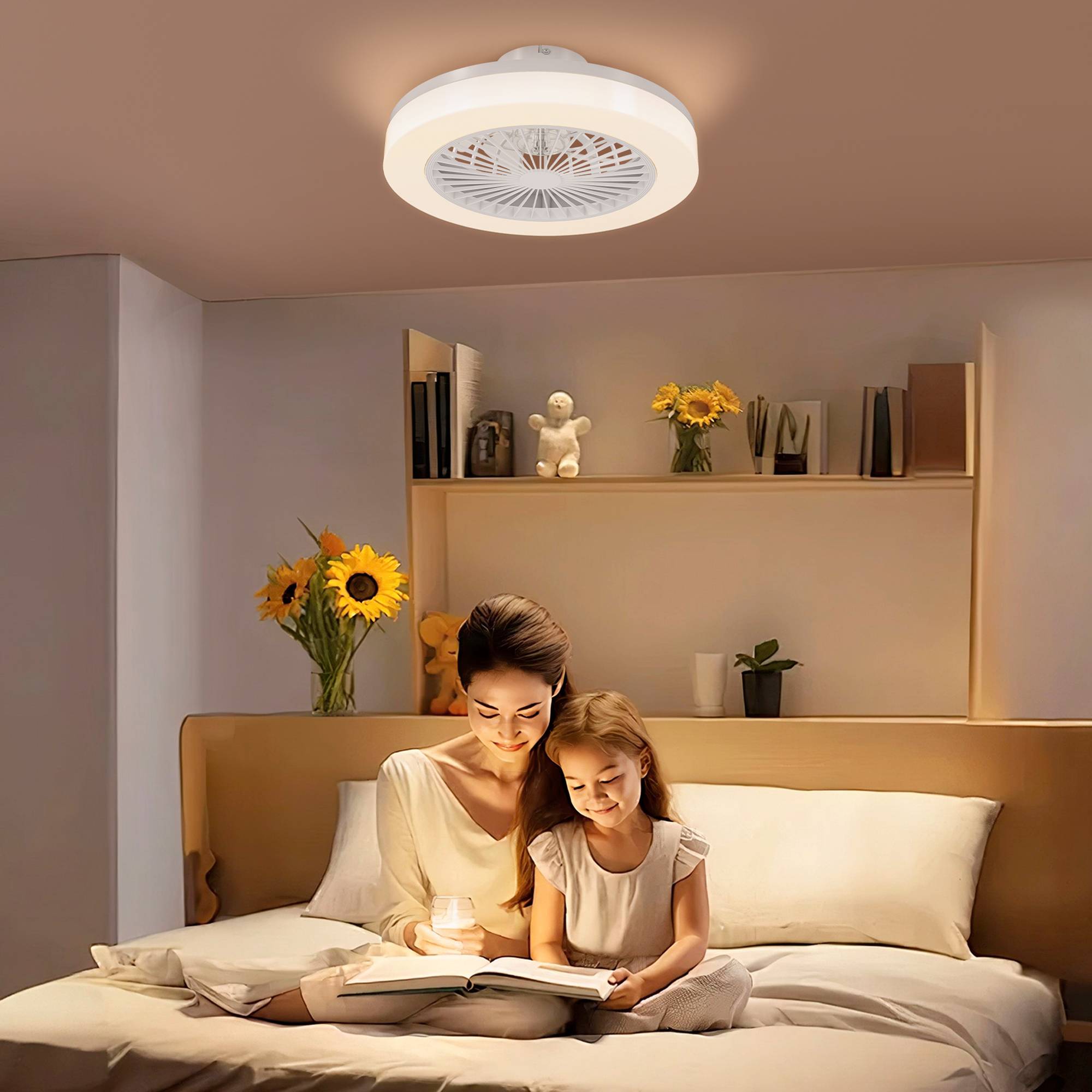 Sans Marque - Ventilateur plafond lumière télécommande 6 vitesses minuterie luminosité réglable blanc - Image 3