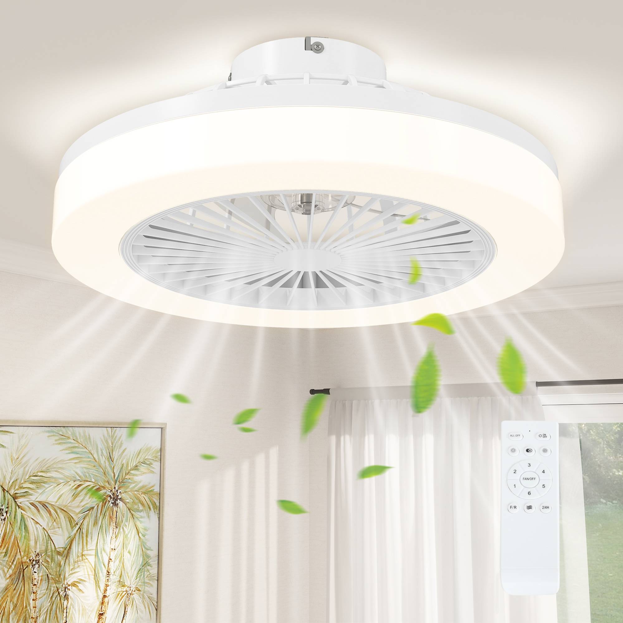 Sans Marque - Ventilateur plafond lumière télécommande 6 vitesses minuterie luminosité réglable blanc - Image 2