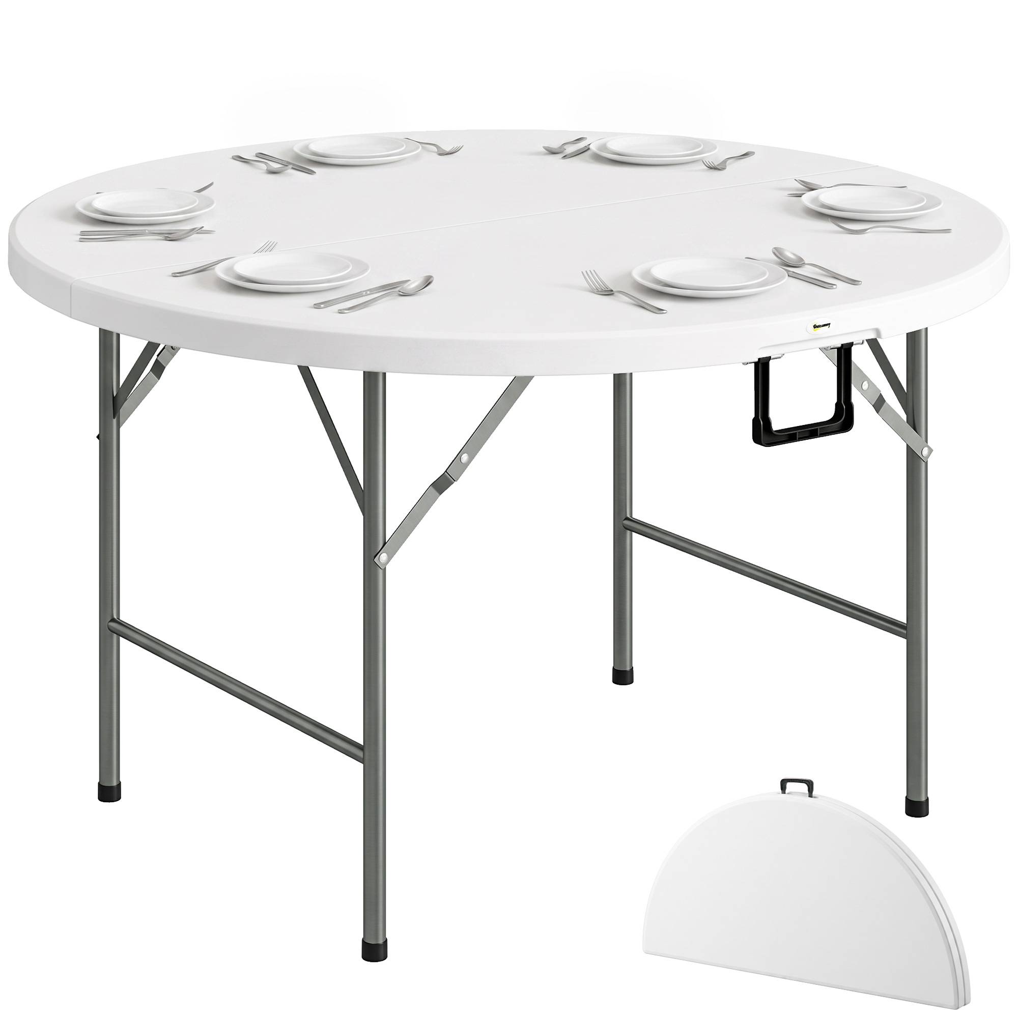 Sans Marque - Table ronde jardin pliante Ø122 cm 6 personnes événement métal plateau HDPE - Image 1