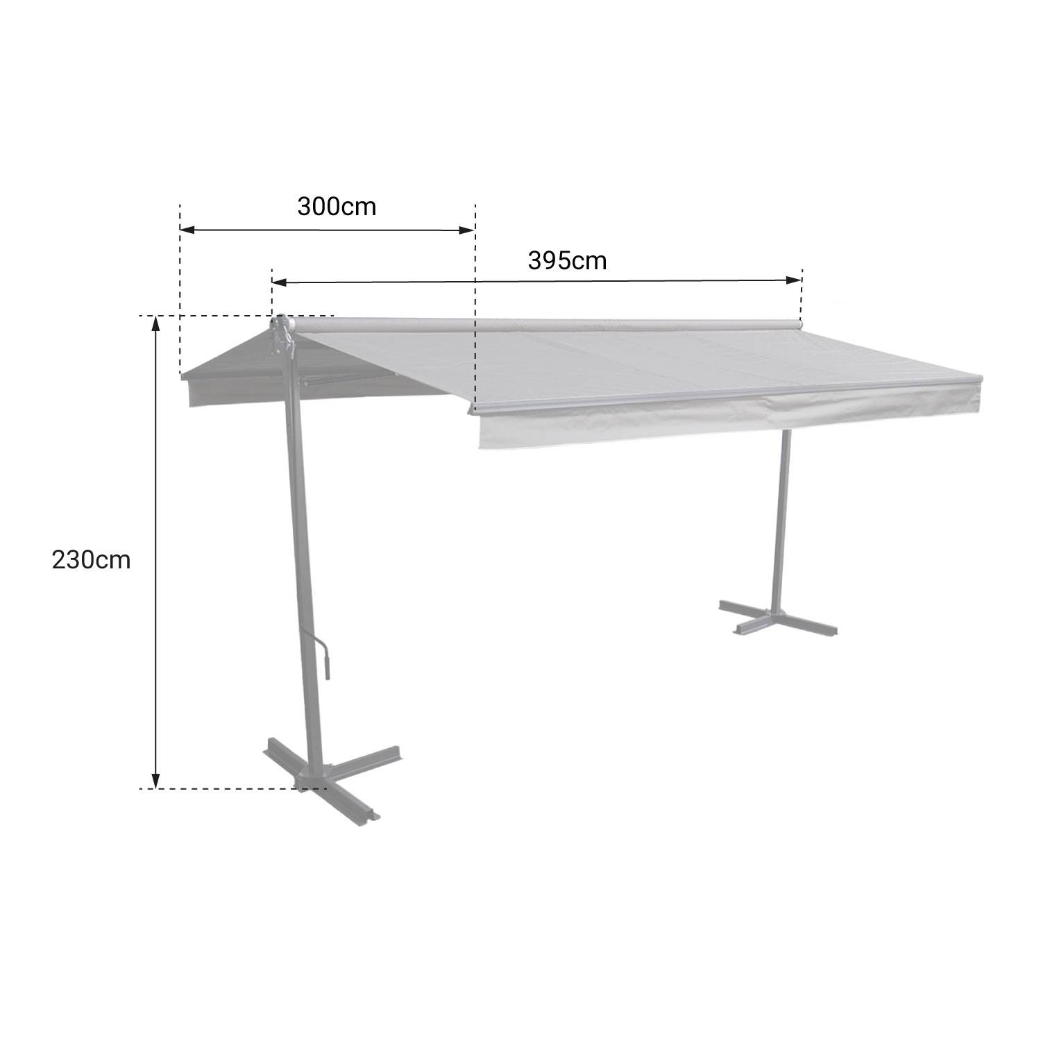 Store double pente FRENE sur pieds 3,95 x 3 m - Toile rayée blanche/grise et structure blanche - HAPPY GARDEN - Imagen 4