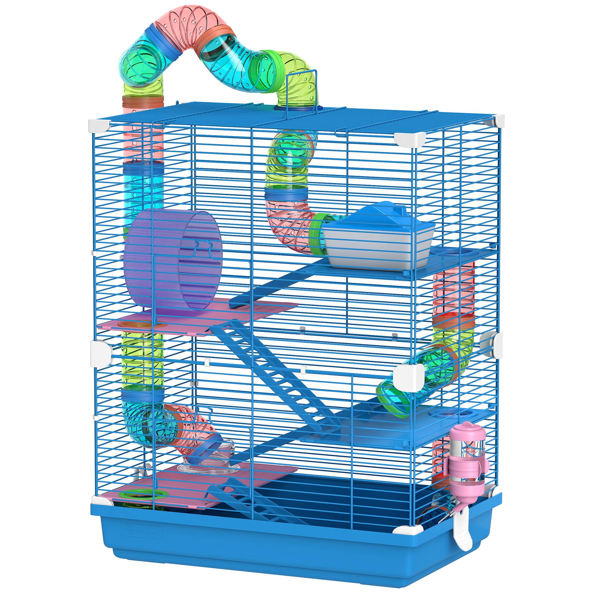 Cage pour hamsters 5 niveaux avec tubes, roue, échelles, maison et biberon, 46x30x58 cm - Image 2