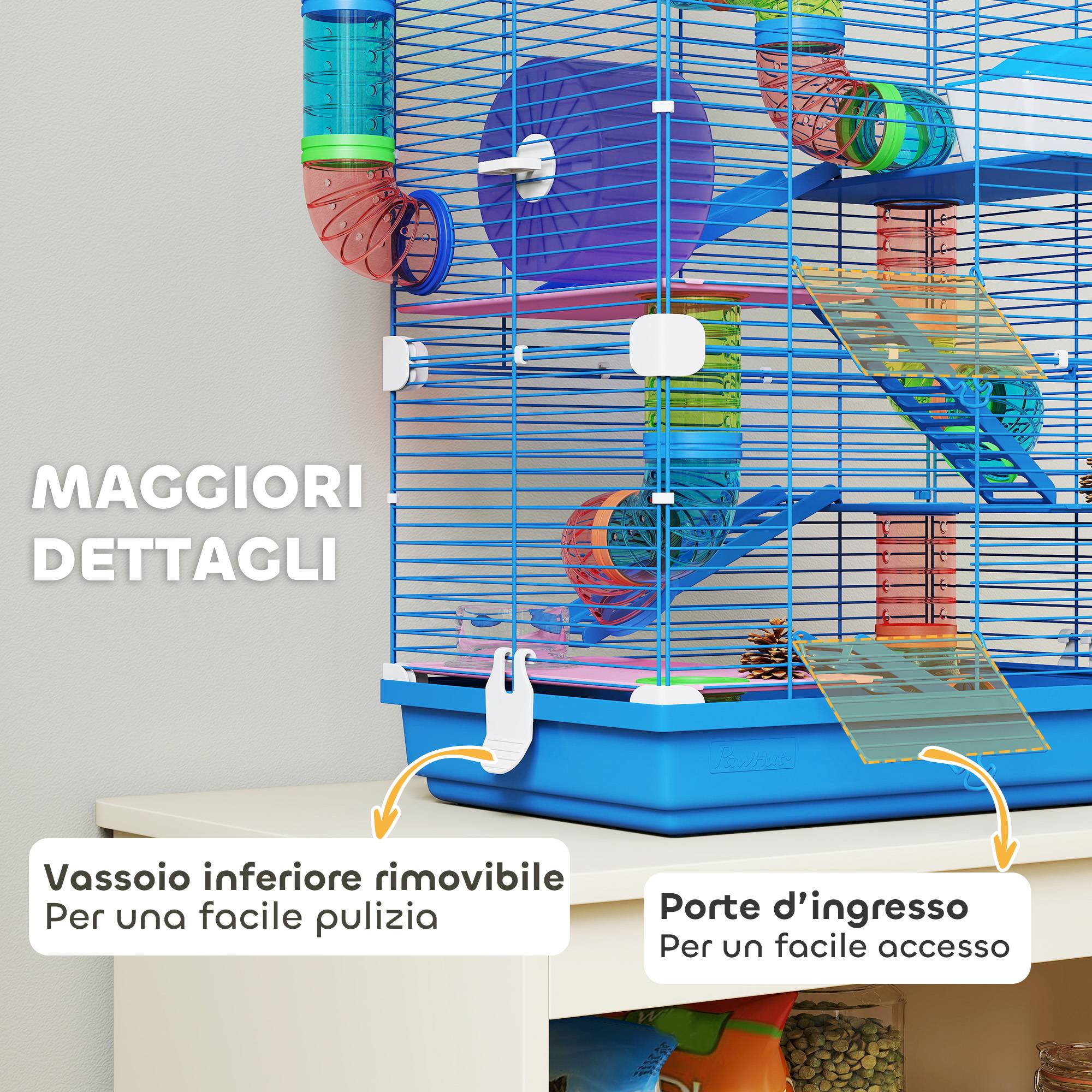 Cage pour hamsters 5 niveaux avec tubes, roue, échelles, maison et biberon, 46x30x58 cm - Image 9