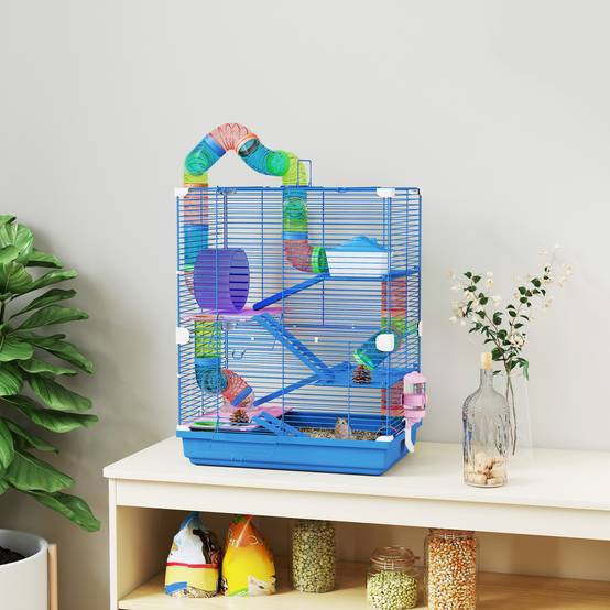Cage pour hamsters 5 niveaux avec tubes, roue, échelles, maison et biberon, 46x30x58 cm - Image 3