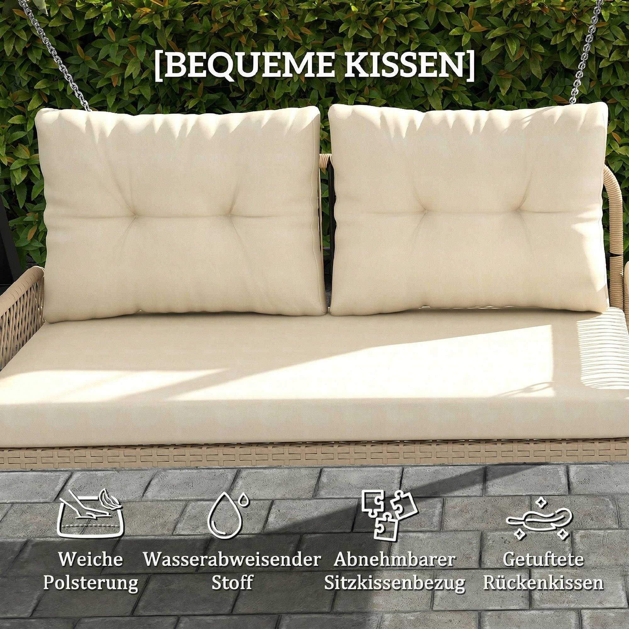 ComfortXL - Balancelle de jardin 2 places acier résine tressée beige 115 x 66 x 44 cm avec coussins pour terrasse et balcon - Image 5