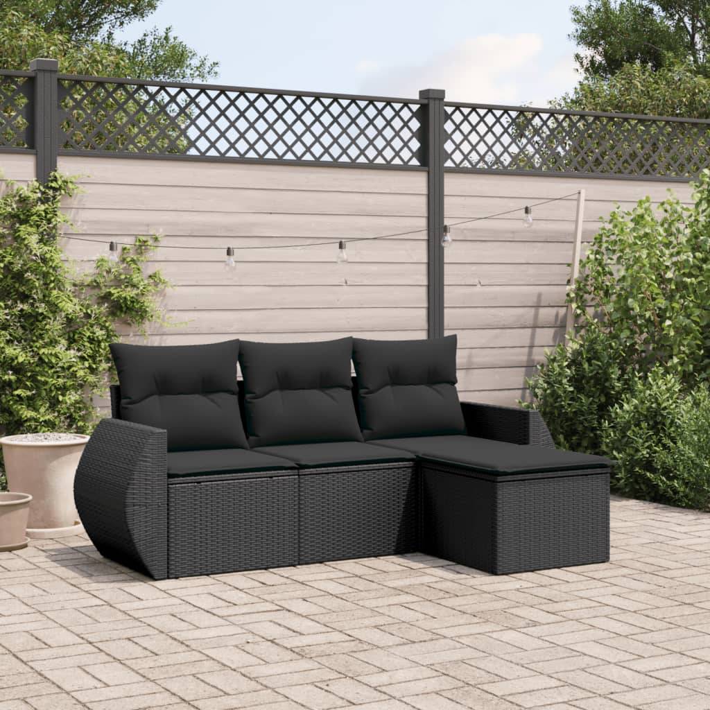 Salon de jardin 4 places résine tressée modulable avec coffre de rangement et pouf Noir – ComfortXL Outdoor Living - Image 1