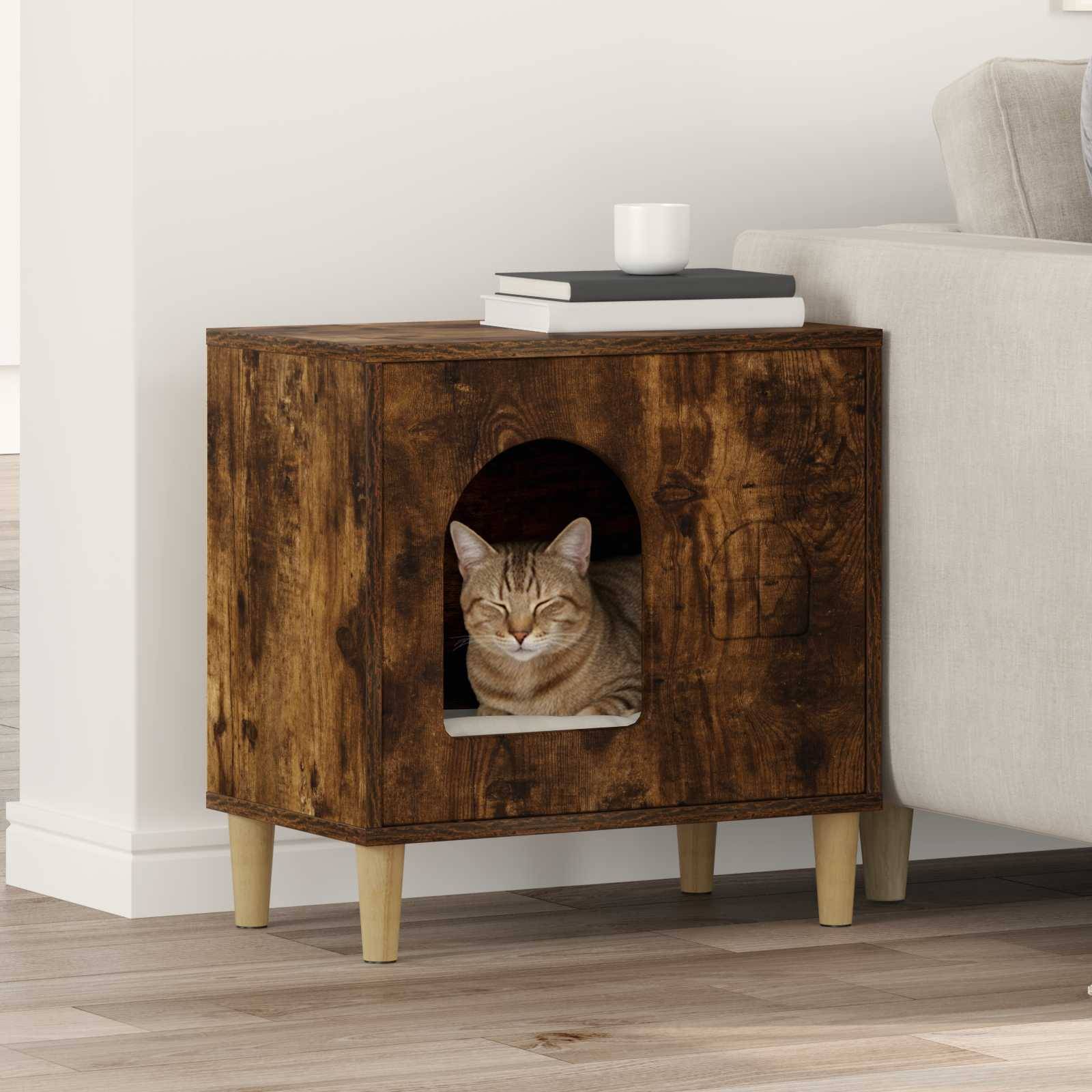 Abri Chat Intérieur Chêne Fumé Brun 52cm pour Chat Sombre Calme Sûr - ComfortXL Outdoor Living - Image 1