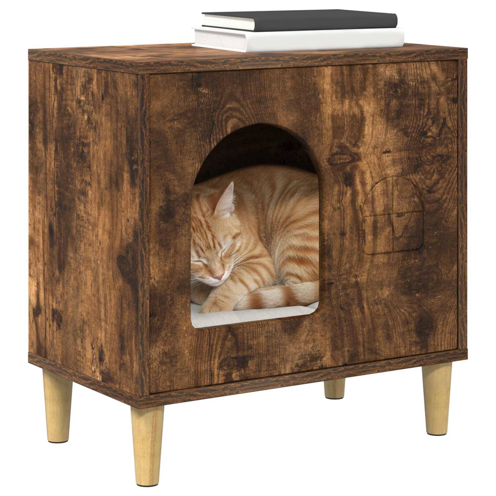 Abri Chat Intérieur Chêne Fumé Brun 52cm pour Chat Sombre Calme Sûr - ComfortXL Outdoor Living - Image 3